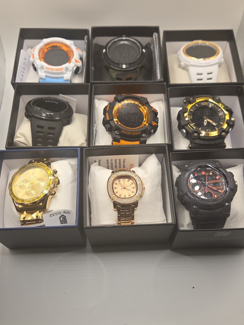 9-Piece Activa & Fashion Watch Lot – Digital Analog Sport Watches w/ Boxes